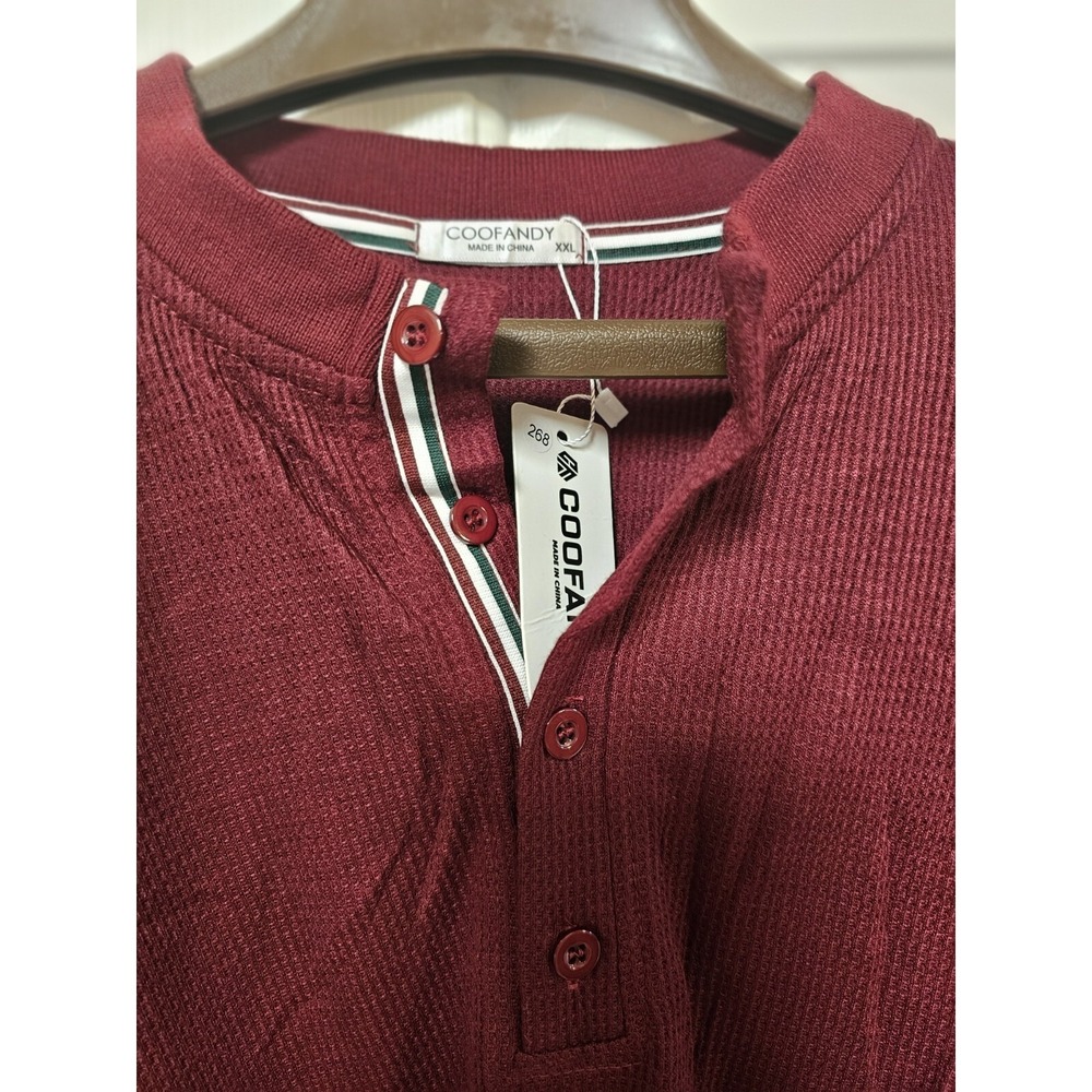 NWT‎ Mens Coofandy Mens XXL 2XL Thermal Knit Pullover Burgundy Button
